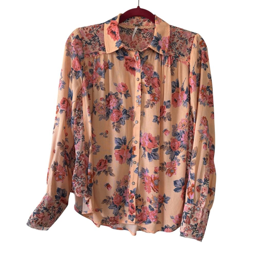 Free People Hold On To Me Floral Button Front Top Women’s Small Coral Combo Boho